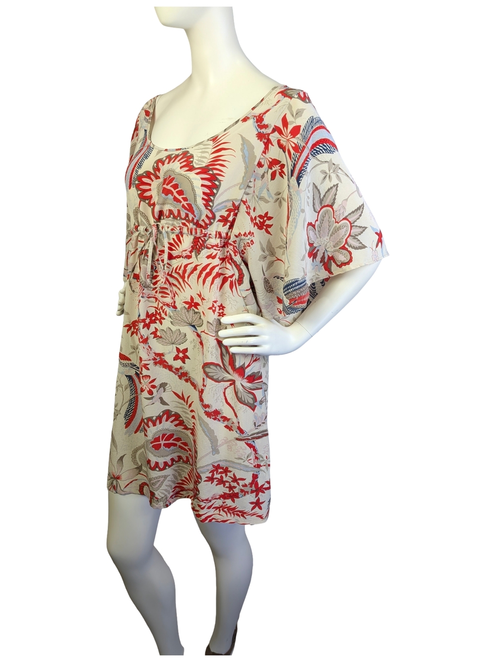 Margit Brandt 100% Silk Floral Boho Dress Batwing Sleeve Empire Waist Size M - Picture 4 of 10
